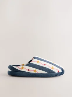 Marineblauw/wit - Stripe Plush Mule Slippers