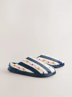 Marineblauw/wit - Stripe Plush Mule Slippers