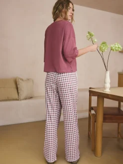 Mauve-paars geruit - Katoenen pyjama met korte mouw