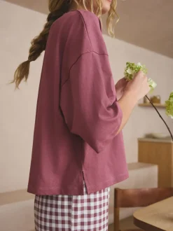 Mauve-paars geruit - Katoenen pyjama met korte mouw