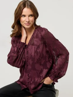 M&Co Jacquard V-Neck Blouse
