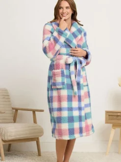 M&Co Multi Check Borg Shawl Robe