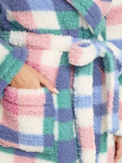 M&Co Multi Check Borg Shawl Robe