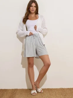 M&Co Stripe Tie Waist Shorts