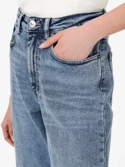 Medium blauw - ONLY - Jeans met hoge taille en wijde pijpen van 100% katoen