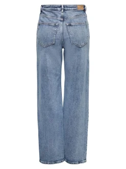 Medium blauw - ONLY - Jeans met hoge taille en wijde pijpen van 100% katoen