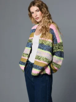 Meerkleurige blauw/groene streep - Zacht aanvoelend Grof gebreid vest