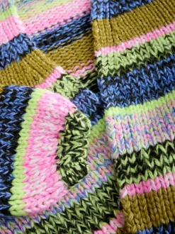 Meerkleurige blauw/groene streep - Zacht aanvoelend Grof gebreid vest
