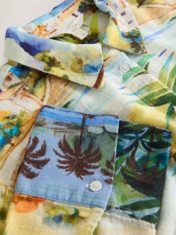 Meerkleurige schilderachtige print - Relaxed Long Sleeve Shirt With Linen
