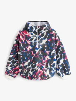 Met verschillende dierenprints - Borg fleece jack met elleboogpatch en capuchon