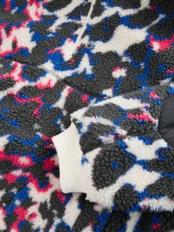 Met verschillende dierenprints - Borg fleece jack met elleboogpatch en capuchon