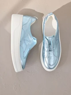 Metallic - Signature leren instapsneakers met dikke zool en plateauzool