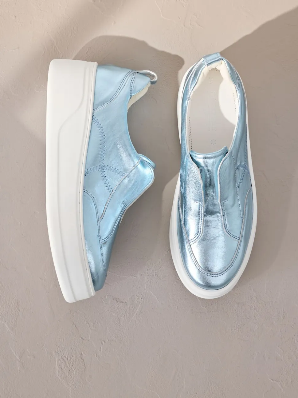 Metallic - Signature leren instapsneakers met dikke zool en plateauzool
