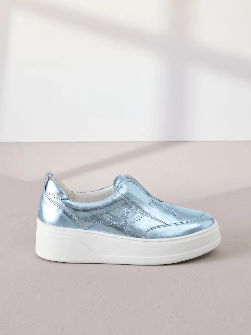 Metallic - Signature leren instapsneakers met dikke zool en plateauzool