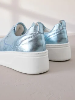 Metallic - Signature leren instapsneakers met dikke zool en plateauzool