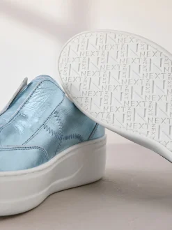 Metallic - Signature leren instapsneakers met dikke zool en plateauzool