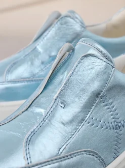 Metallic - Signature leren instapsneakers met dikke zool en plateauzool