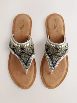 Metallic - Teenslipsandalen met grove kralen