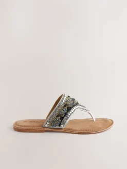 Metallic - Teenslipsandalen met grove kralen