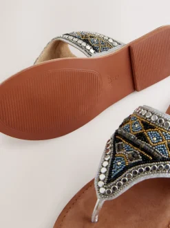 Metallic - Teenslipsandalen met grove kralen