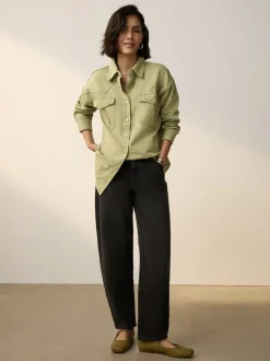Mid Blue and Khaki Green - Oversized Denim Shirts 2 Pack