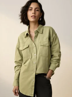 Mid Blue and Khaki Green - Oversized Denim Shirts 2 Pack