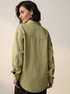 Mid Blue and Khaki Green - Oversized Denim Shirts 2 Pack