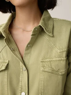 Mid Blue and Khaki Green - Oversized Denim Shirts 2 Pack