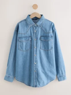 Mid Blue and Khaki Green - Oversized Denim Shirts 2 Pack