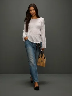 Mid Blue Polka Dot - Mid Rise Ankle Straight Leg Jeans With Scarf