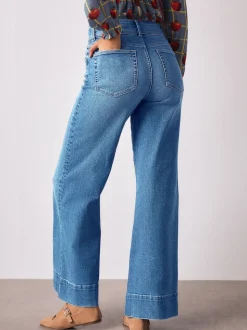 Middenblauw denim - High Rise stretchy Jeans met wijde pijpen