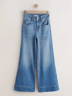 Middenblauw denim - High Rise stretchy Jeans met wijde pijpen