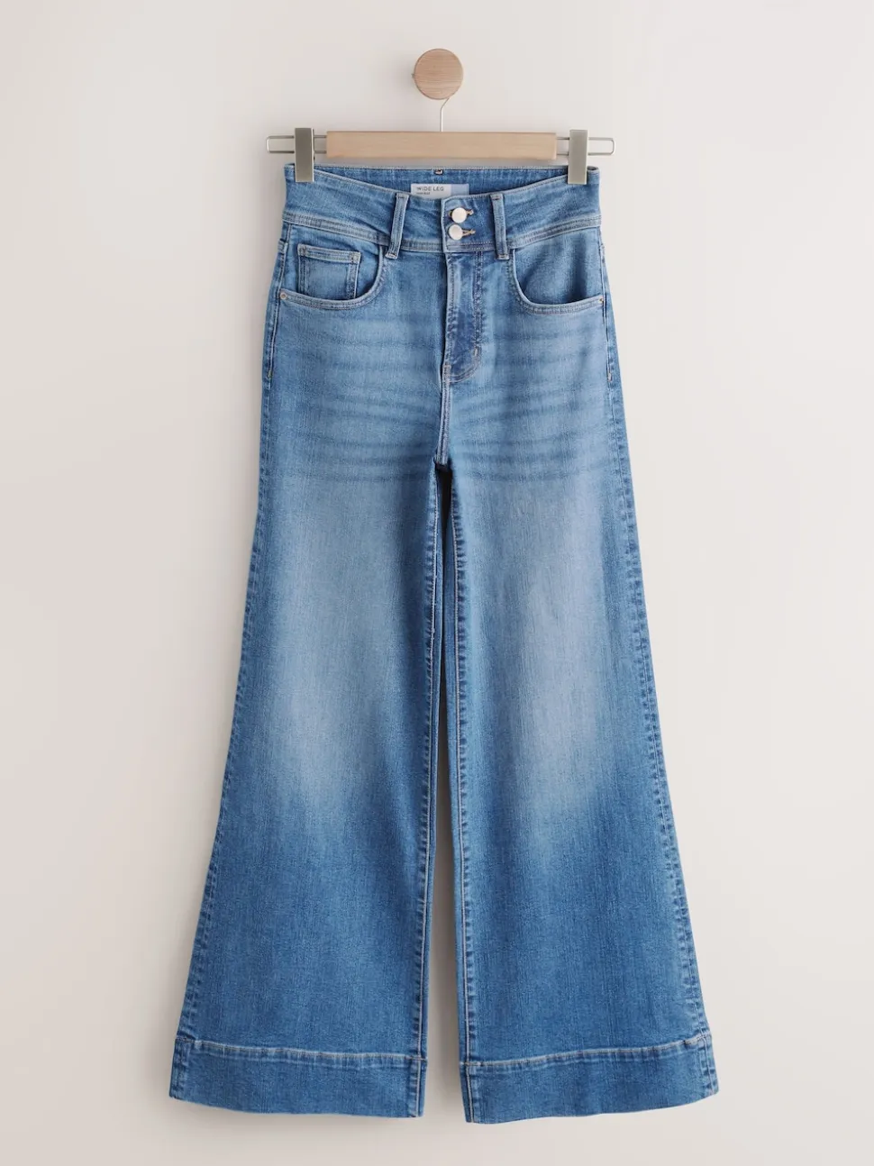 Middenblauw denim - High Rise stretchy Jeans met wijde pijpen