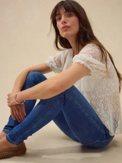 Middenblauwe denim wassing - Skinny jeans met verlengings- en afslankeffect