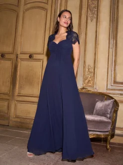 Midnight Blue - Seraphine Maternity Lace Sleeve Silk Premium Dress