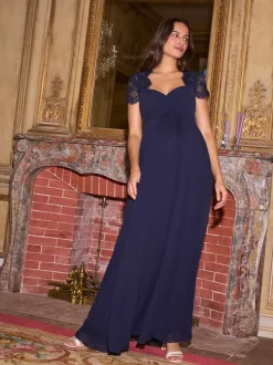 Midnight Blue - Seraphine Maternity Lace Sleeve Silk Premium Dress
