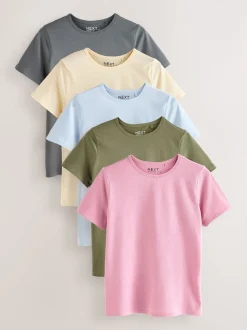 Mineraalkleurig - Set van 5 T-shirts met ronde hals en hoog katoengehalte