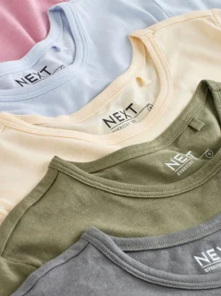 Mineraalkleurig - Set van 5 T-shirts met ronde hals en hoog katoengehalte