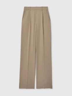 Mink neutraal - Reiss Eden wijde broek van keperstof met elastische tailleband