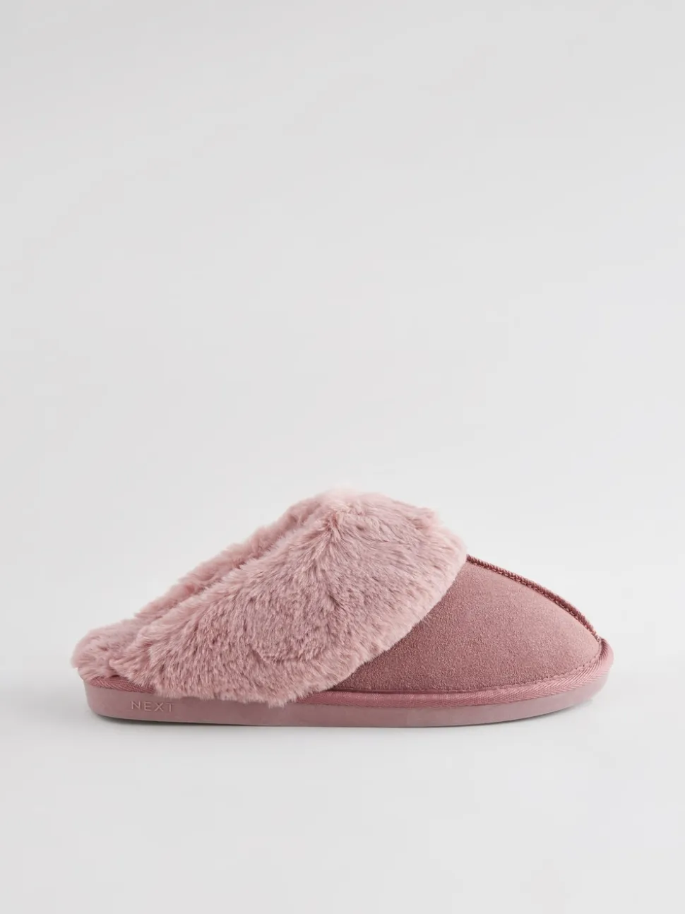 Mink roze - Met imitatiebont gevoerde suède pantoffelmuiltjes