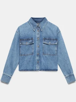 Mint Velvet 100% katoenen cropped denim overhemd