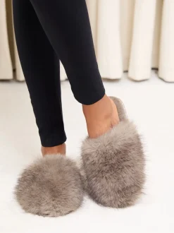Mokka - Lipsy Faux Fur Ultra Fluffy Close Toe Mule Nightwear Slippers