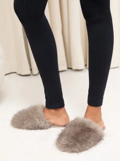 Mokka - Lipsy Faux Fur Ultra Fluffy Close Toe Mule Nightwear Slippers