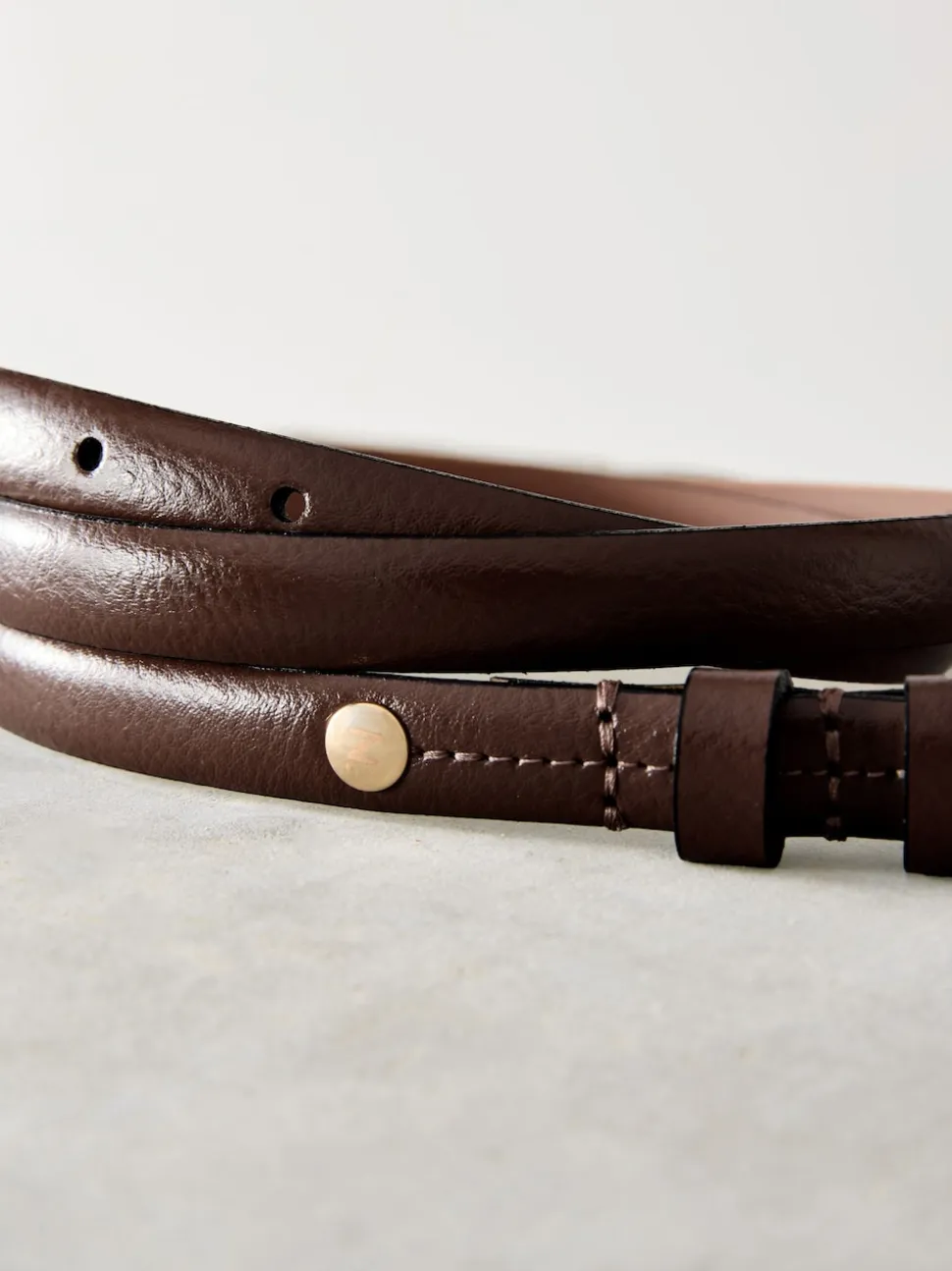 Mokkabruin - N. Premium skinny Made In Italy leren riem