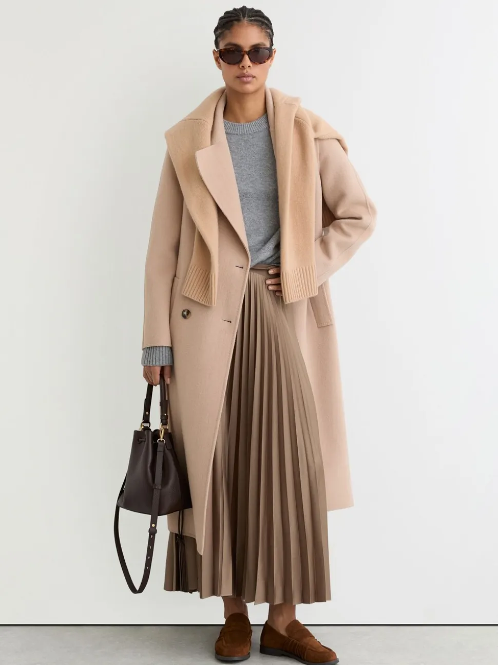 Mokkabruin - Reiss Seren Pleated Midi Skirt
