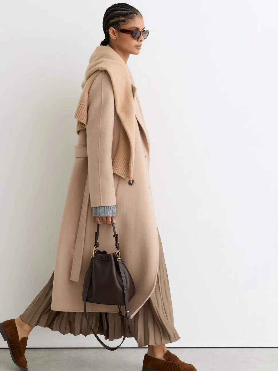 Mokkabruin - Reiss Seren Pleated Midi Skirt