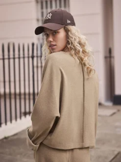 Mokkabruin - Soft Brushed Finish Slouch Neck Longsleeve Sweatshirt