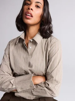 Mokkabruin gestreept - Fitted Stretch Essential Long Sleeve Shirt