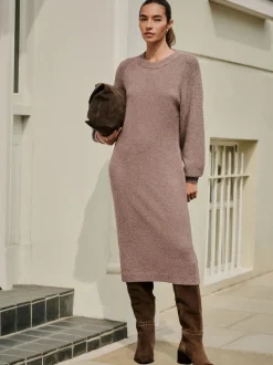 Mole - Supersoft Ribbed Sleeve Knitted Midi Jumper Dress