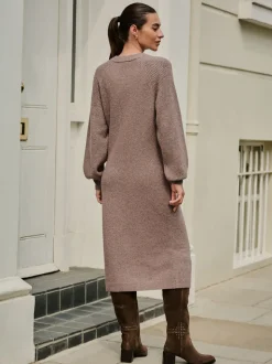 Mole - Supersoft Ribbed Sleeve Knitted Midi Jumper Dress